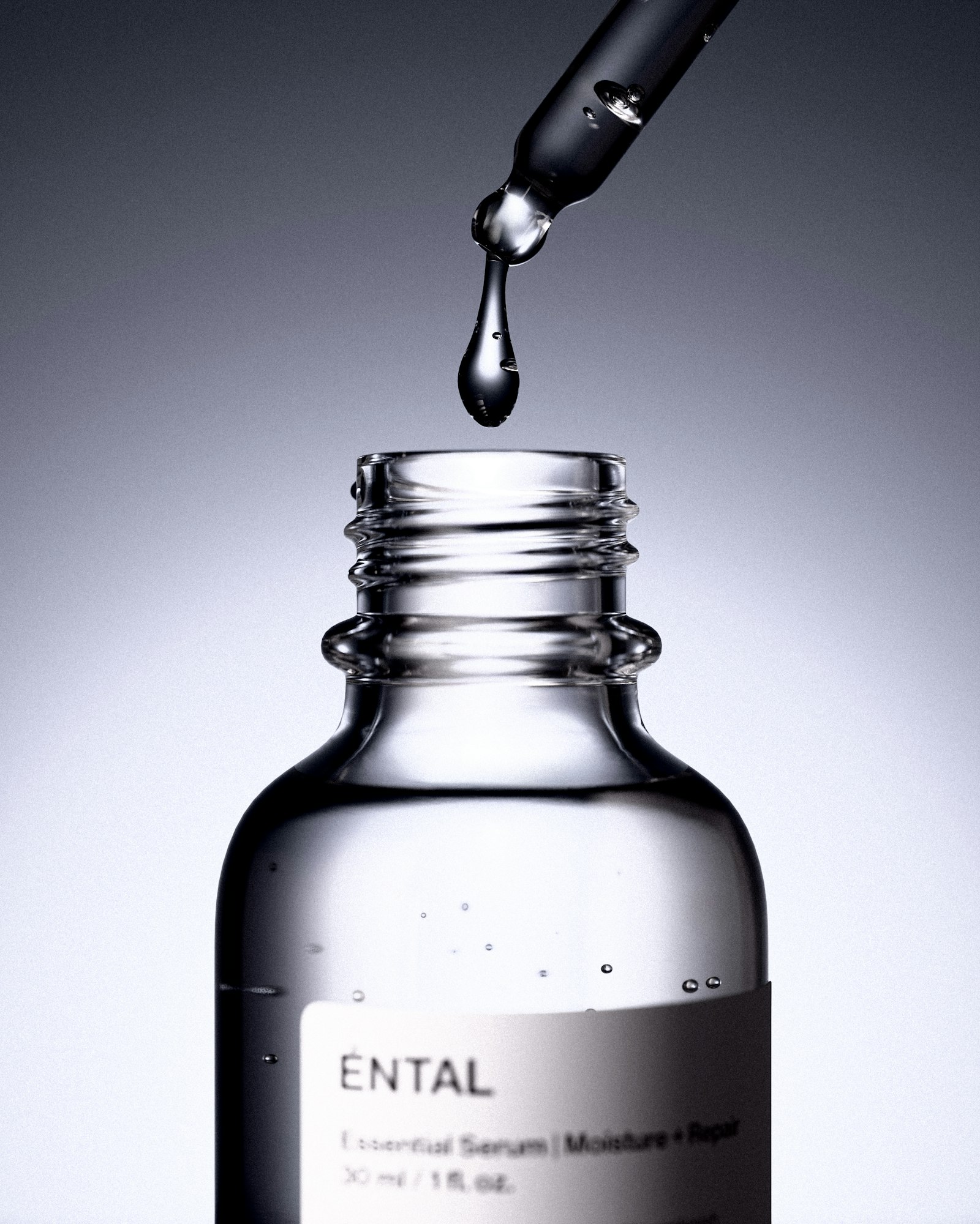 Exfoliating liquid in dropper bottle